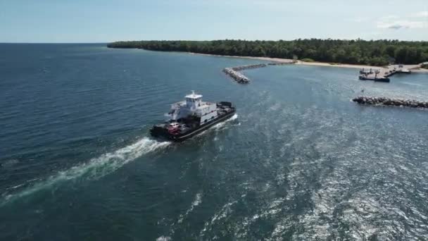 Washington Island Car Ferry Zbliża Się Molo Northport Znajduje Się — Wideo stockowe