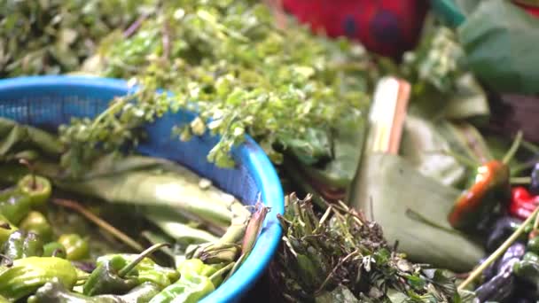 安提瓜瓜地马拉市场的蔬菜罐头 本地拉丁市场的新鲜配料 危地马拉当地蔬菜上市 — 图库视频影像