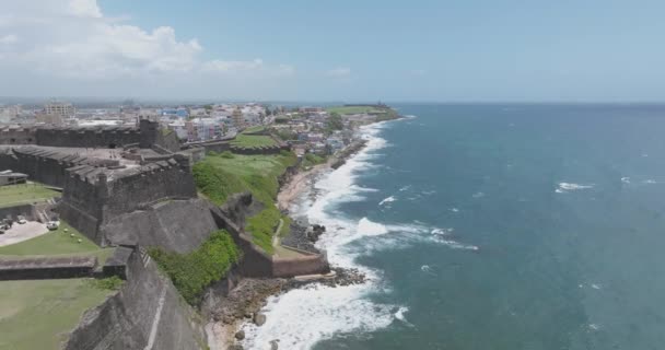San Juan Porto Riko Insansız Hava Aracı Açık Mavi Gökyüzü — Stok video