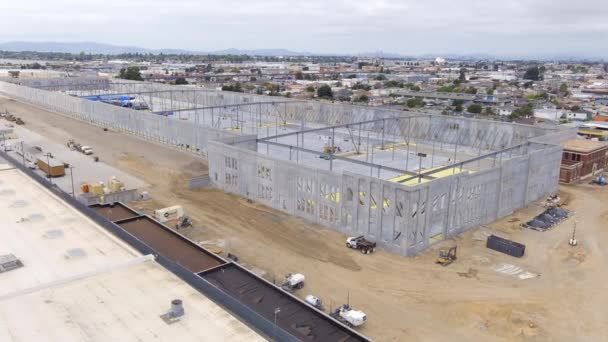 Aerial View New Warehouse Complex Construction Concrete Walls Built Oakland — 비디오