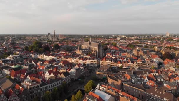 Luchtfoto Van Rapenburg Canal Oude Binnenstad Van Leiden Zuid Holland — Stockvideo