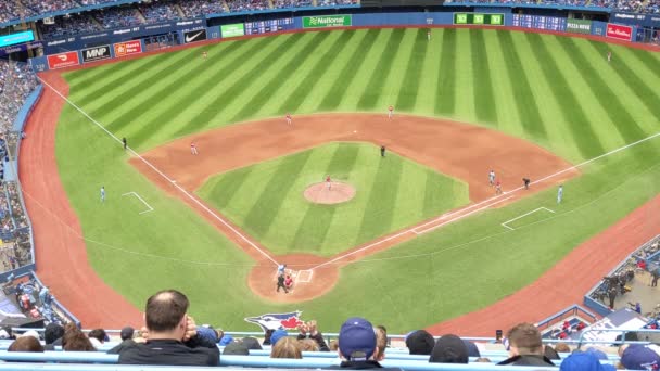 Ballpark Baseball Stadium Står Bleachers High Angle View Professional Major — Stockvideo