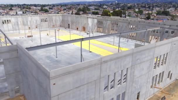 Prefabrikované Prefabrikované Zdi Instalované Staveništi Distribučního Skladu Oaklandu Kalifornii Anténa — Stock video