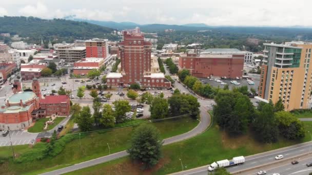 Drone Vídeo Basílica São Lourenço Diácono Igreja Mártir Centro Asheville — Vídeo de Stock