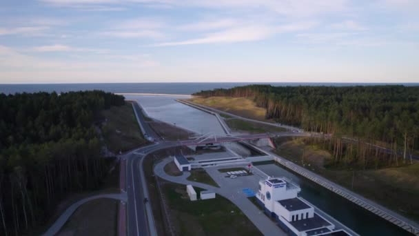 Vista Aérea Canal Vistula Spit Canal Transporte Para Navios Porta — Vídeo de Stock