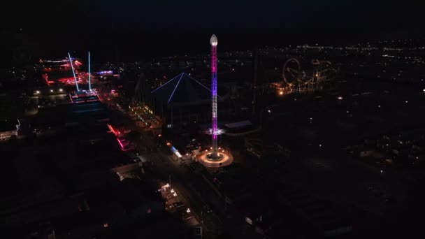 Aerial Footage Fantasy Island Amusement Park Night Seaside Town Ingoldmells — Vídeos de Stock