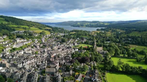 End Windermere Popular Market Town Ambleside Shot Drone Showing Perfectly — Vídeos de Stock