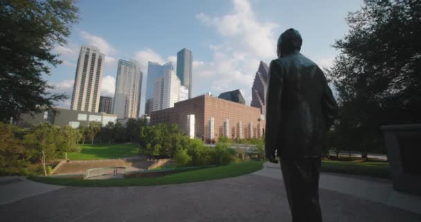 Vista Grandangolare Del Centro Houston Dal Monumento Bush — Video Stock