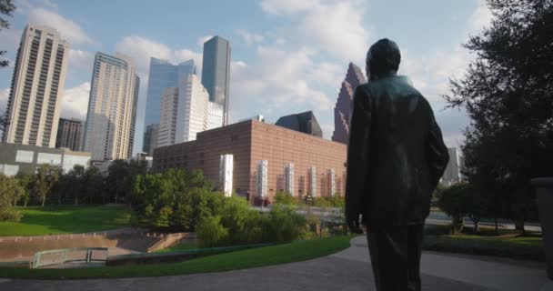 Stabilire Colpo Monumento Bush Nel Centro Houston — Video Stock