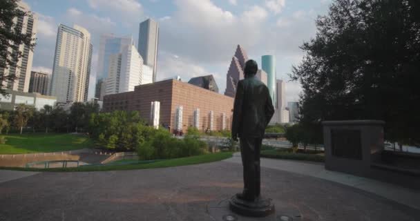 Vista Grandangolare Del Centro Houston Dal Monumento Bush — Video Stock