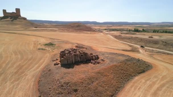 Vol Vers Célèbre Château Médiéval Ruine Soria Espagne Europe — Video