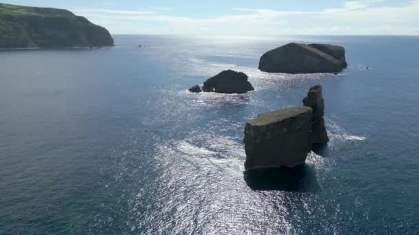Rugged Coastline Portuguese Azores Islands Atlantic Ocean Sea Stacks Rocky — Stock Video