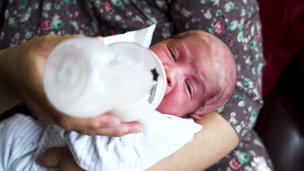 Schattig Close Shot Van Een Pasgeboren Baby Die Zijn Moeders — Stockvideo