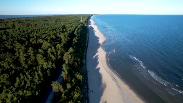 Malownicza Plaża Morza Bałtyckiego Krynicy Morskiej Polska Dzień Zdjęcia Lotnicze — Wideo stockowe