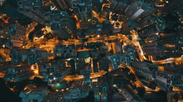 Drone Shot Traveling Upward Rotating Huge City Hundreds Skyscrapers Night — Stock Video