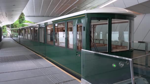 Nueva Generación Peak Tram Estacionada Hong Kong Sexta Generación Tranvías — Vídeos de Stock