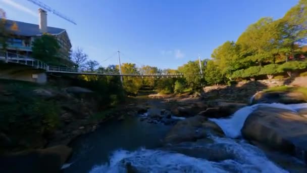 Fpv Drone Shot Waterfalls Falls Park Sunny Autumn Day Greenville — Stock Video