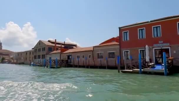 Passing Murano Glass Factories Boar Ride Canals — Stock Video