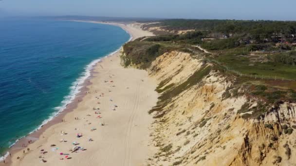 Letecký Dron Naklonit Dolů Záběr Krásné Písečné Pláže Podél Pobřeží — Stock video