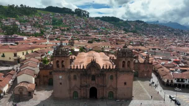 Establishing Aerial Fly Drone View Cusco Peru Chatedral Main Square — Stock Video