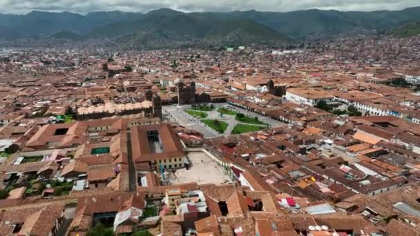 Establishing Aerial Fly Drone View Cusco Peru Chatedral Main Square — Stock Video