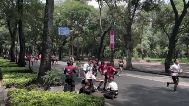 Skott Grupp Deltagare Från Den Mexikanska Staden Maraton Får Grundläggande — Stockvideo