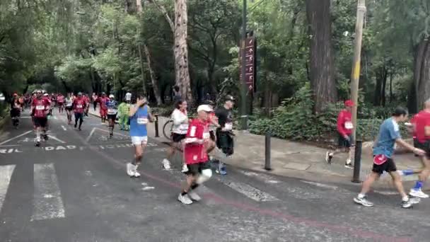 Ujęcie Grupy Biegaczy Meksykańskiego Maratonu Miejskiego 2022 Pobliżu Mety — Wideo stockowe