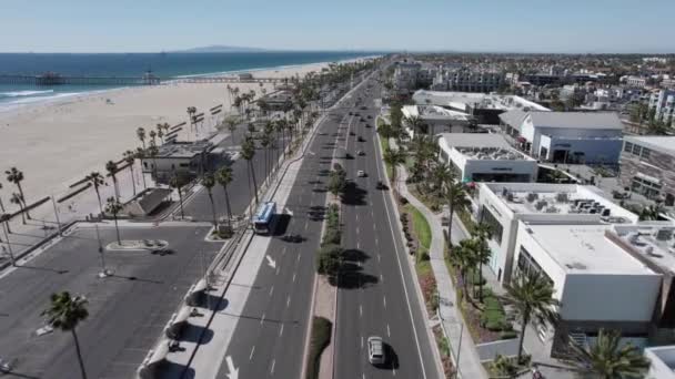 Images Aériennes Littoral Huntington Beach Suivant Autoroute Côte Pacifique Long — Video