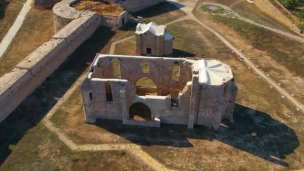 Antenne Der Mittelalterlichen Verlassenen Karmelitenkirche Famagusta Zypern Insel — Stockvideo