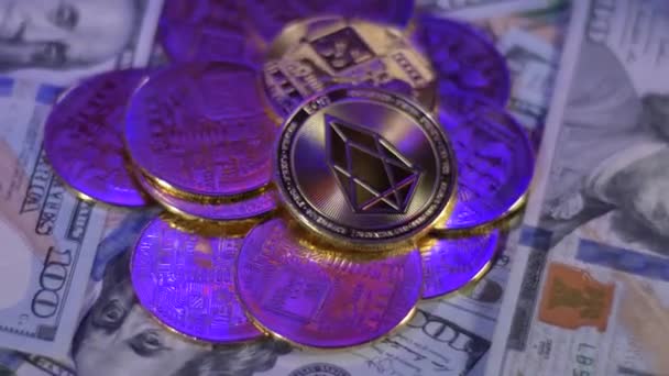 Cryptocurrency Eos Coin Dollar Bills Figyelmeztető Police Light Csere Koncepció — Stock videók