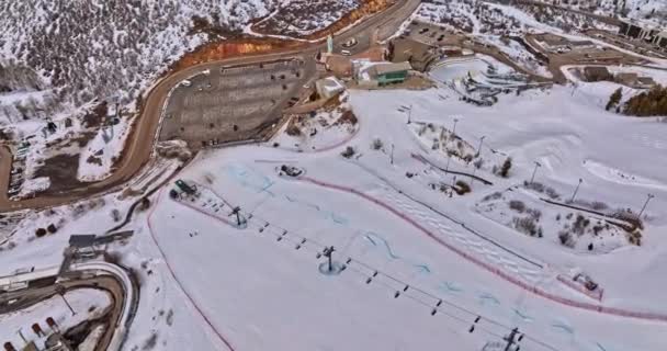 Park City Utah Aerial V24 Cineastische Vogelperspektive Drohnenüberflug Olympiapark Professionelle — Stockvideo