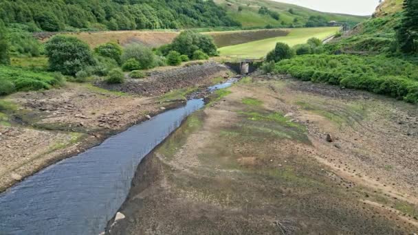 Aerial Footage Yorkshire Countryside Valleys Moorland Reservoir Lake Water Looking — Stock Video