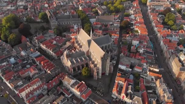 Luchtdrone View Hooglandse Kerk Middeleeuwse Kerk Leiden Nederland — Stockvideo