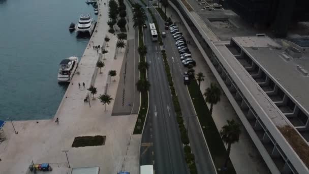 Дрони Виявили Постріл Порт Спліт Хорватія Адріатичне Море Припаркованими Човнами — стокове відео