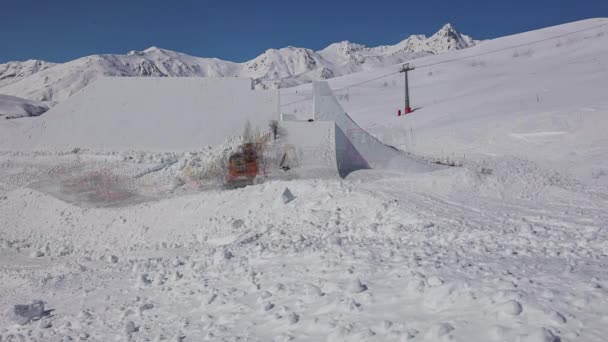 Machines Déneigement Préparent Les Pistes Pour Concours Ski Station Hiver — Video