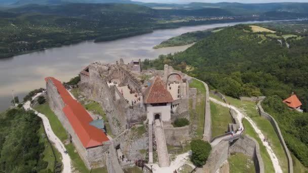 Foto Aerea Del Castello Visegrad Ungheria Con Vista Sul Fiume — Video Stock