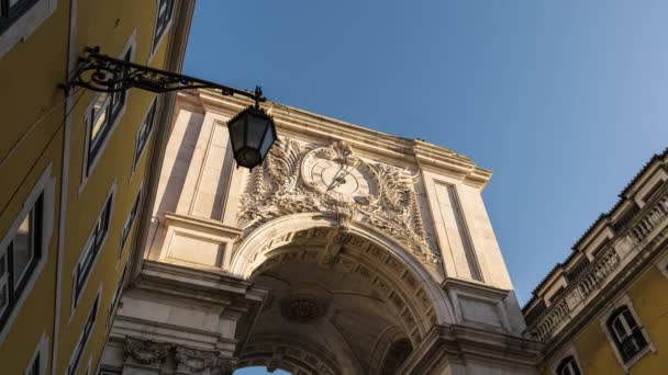 Timelapse Movimento Relógio Arco Rua Augusta Passagem Rápida Tempo Rua — Vídeo de Stock