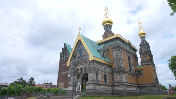 Mathildenhoehe Russisch Orthodoxe Kapel Darmstadt Met Hochzeitsturm Trouwtoren Art Nouveau — Stockvideo