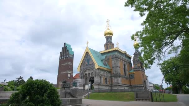 Mathildenhoehe Russisk Ortodokse Kapel Darmstadt Med Hochzeitsturm Bryllup Tårn Art – Stock-video