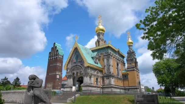 Mathildenhoehe Russisch Orthodoxe Kapel Darmstadt Met Hochzeitsturm Trouwtoren Art Nouveau — Stockvideo