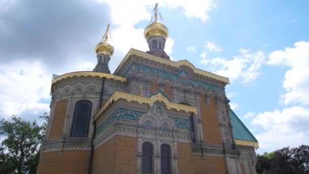 Mathildenhoehe Russisch Orthodoxe Kapel Darmstadt Zijwaarts Art Nouveau Steady Gimbal — Stockvideo