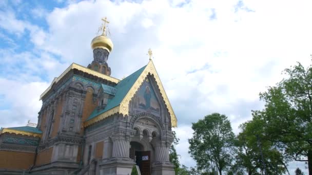 Mathildenhoehe Russisch Orthodoxe Kapel Darmstadt Met Hochzeitsturm Bruidstoren Art Nouveau — Stockvideo