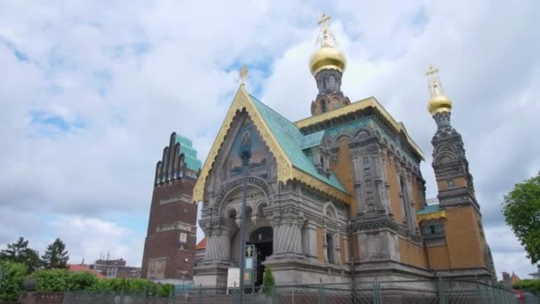 Mathildenhhe Orthodoxe Kapel Darmstadt Russische Kunst Nouveau Steady Gimbal Schot — Stockvideo