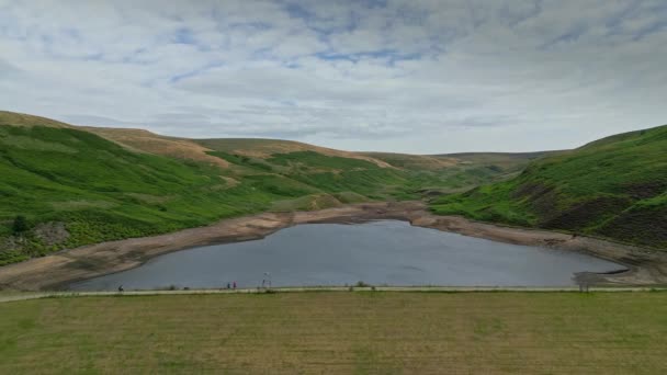 Drone Aerial Footage Yorkshire Countryside Valleys Moorland Reservoir Water Looking — Stock Video