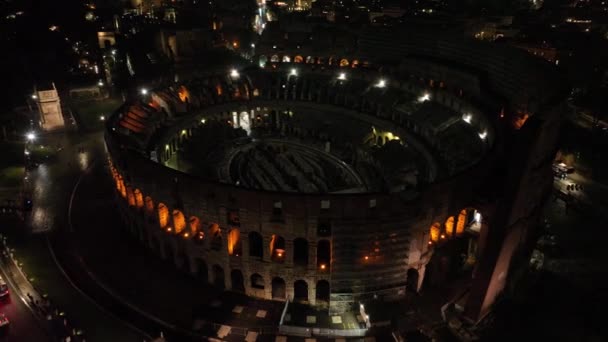 Luchtvlieg Drone Uitzicht Colosseum Colosseum Nachts Rome Italië Europa Oude — Stockvideo