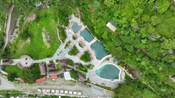 Vista Aérea Las Aguas Termales Cocalmayo Santa Teresa Perú Andes — Vídeos de Stock