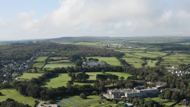 Aerial View Famous Tregenna Castle Hotel Ives Cornwall Нахил Вниз — стокове відео