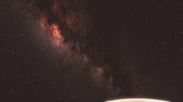 Calea Lactee Galaxie Elegant Panning Dezvăluie Fotografie Gaz Planeta Gigant — Videoclip de stoc