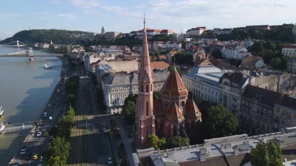 Vista Aérea Igreja Reformada Praça Encontrada Budapeste Hungria — Vídeo de Stock