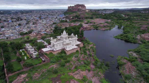 Veduta Aerea Drone Del Tempio Jaswant Thada Mehrangarh Forte Sotto — Video Stock